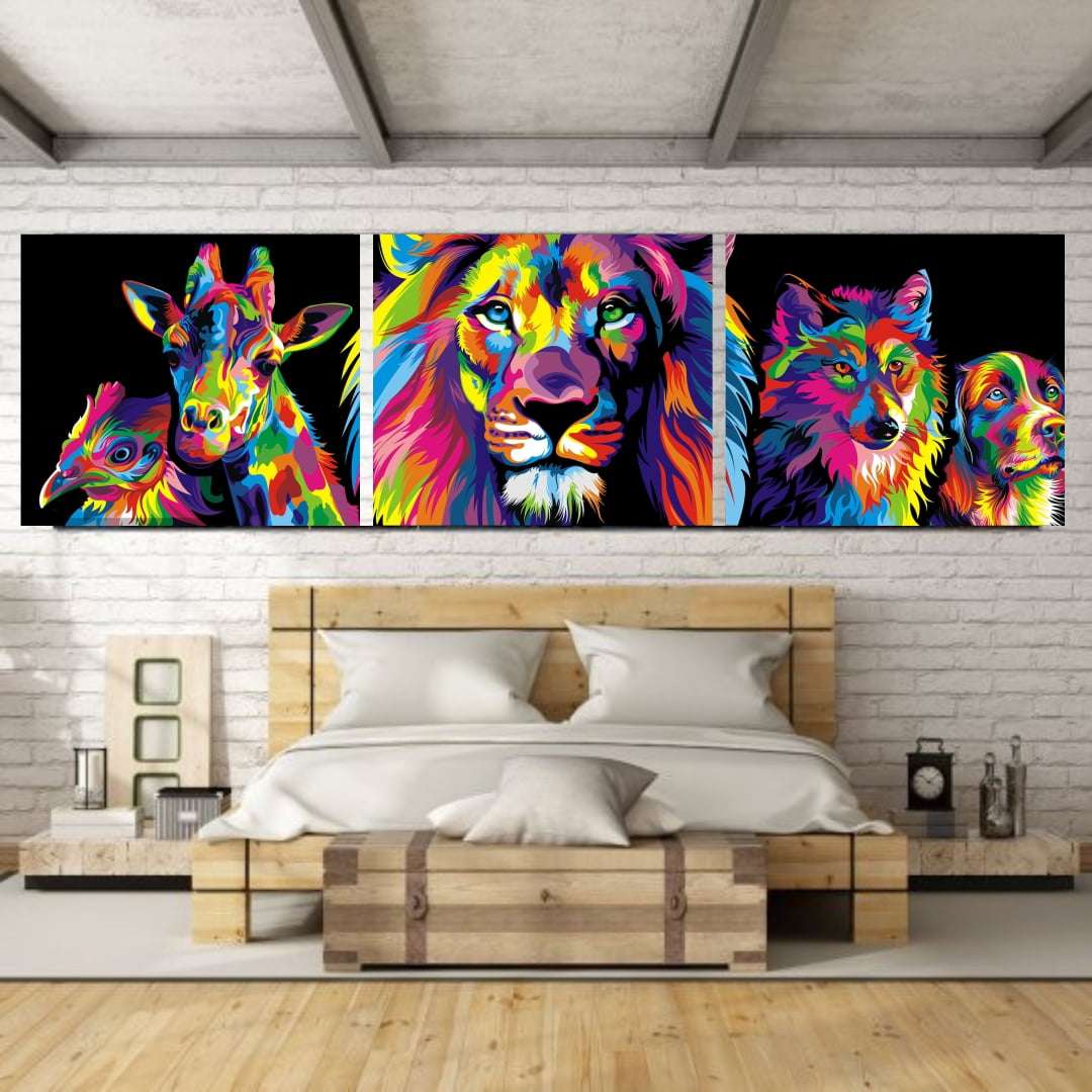 Quadro Leão animais colorido