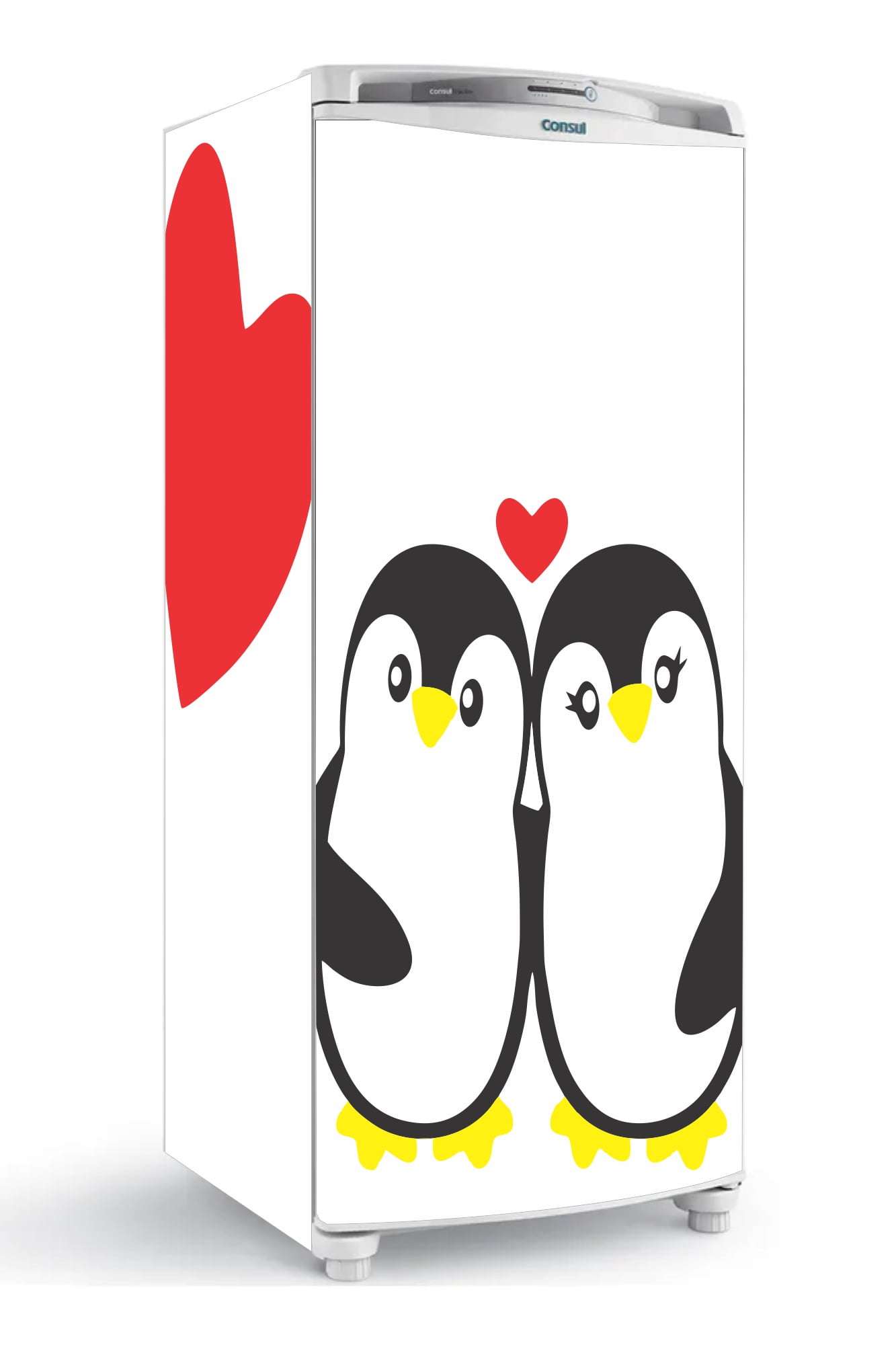 adesivo geladeira envelopamento pinguin casal coraçao