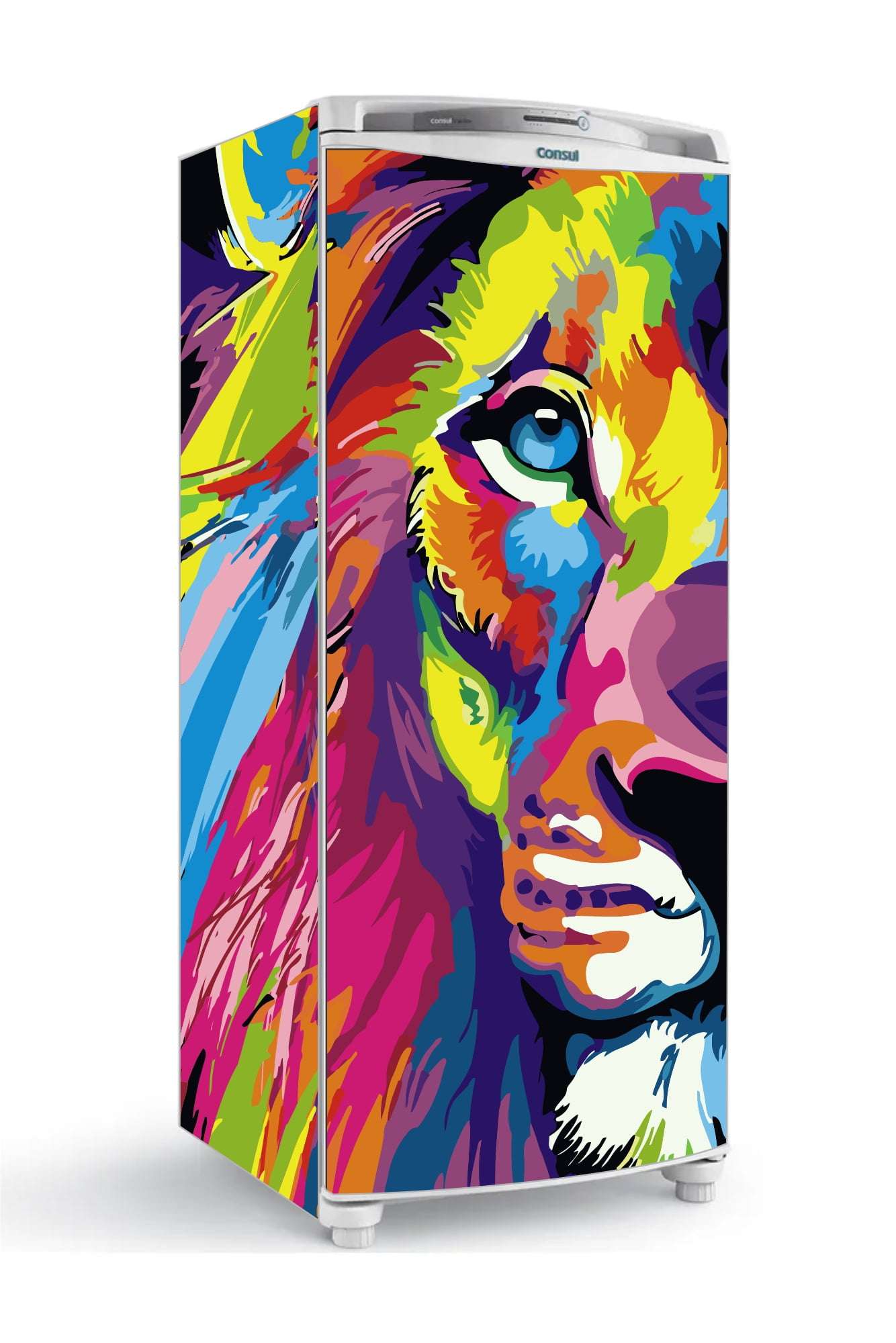 Envelopamento Geladeira Total leão colorido