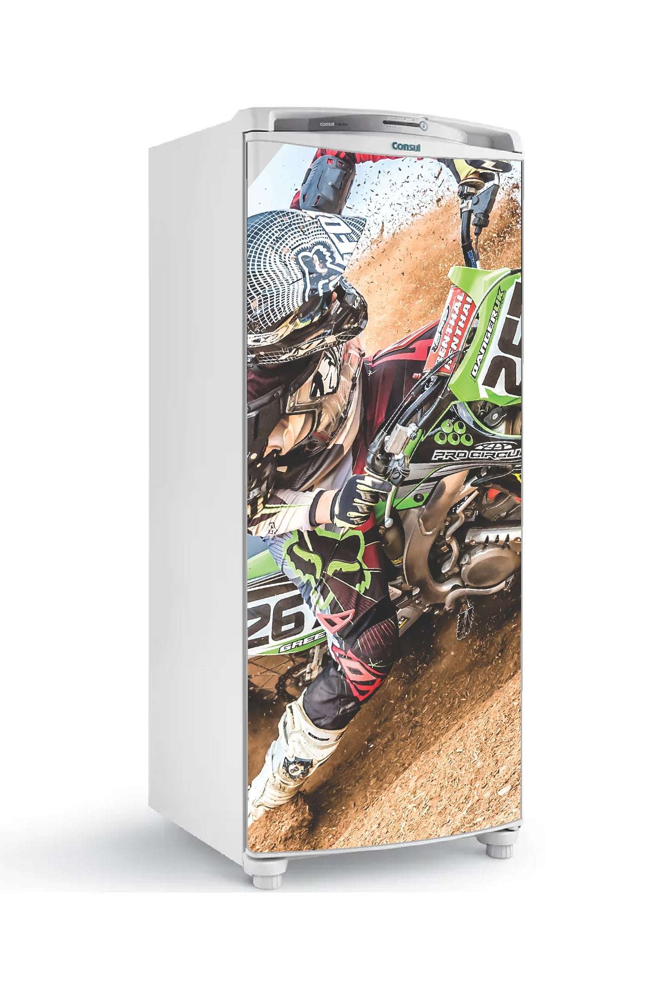 adesivo envelopamento de geladeira motocross piloto velocidade