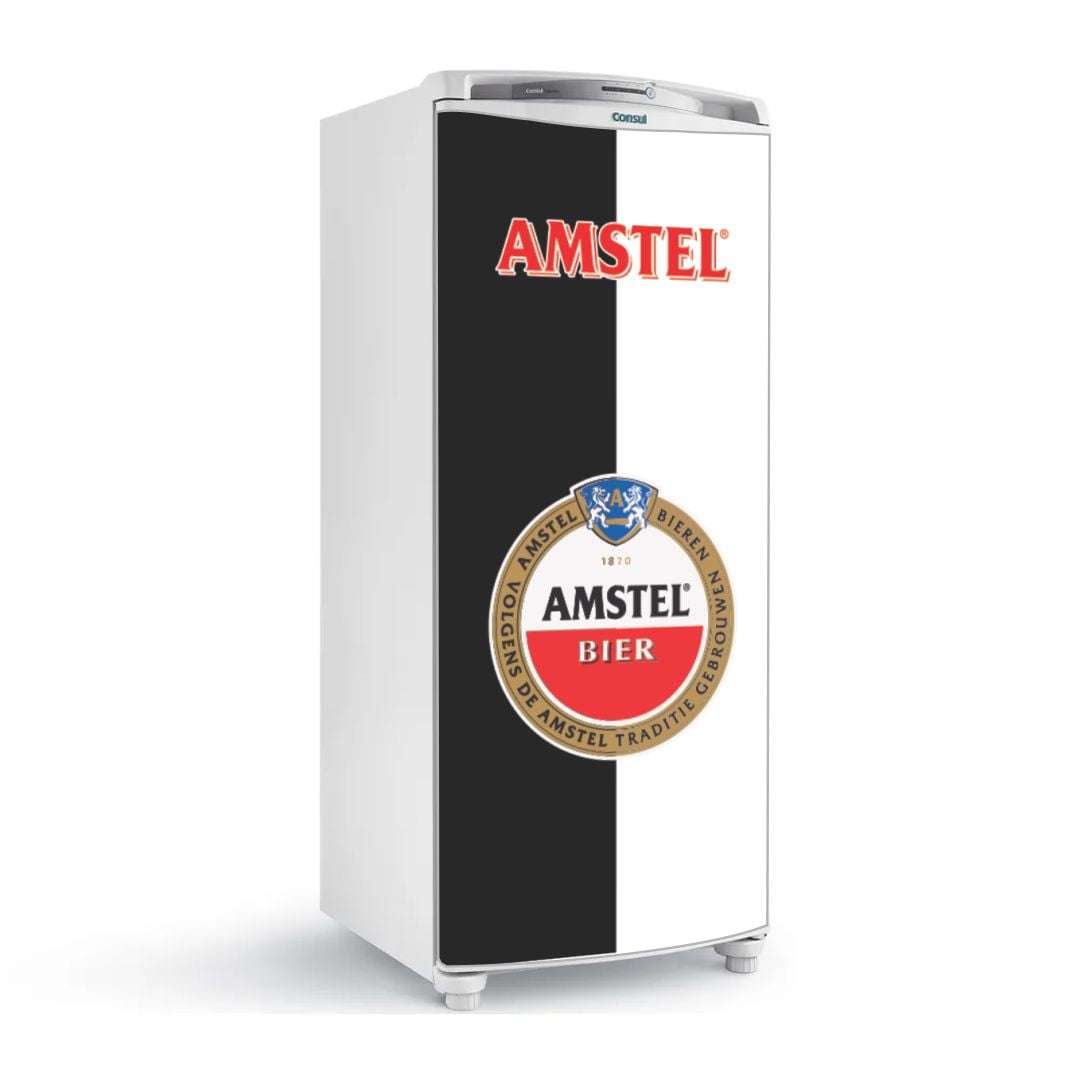 Adesivo Decorativo Branco E Preto Amstel Logo Somente Frente geladeira