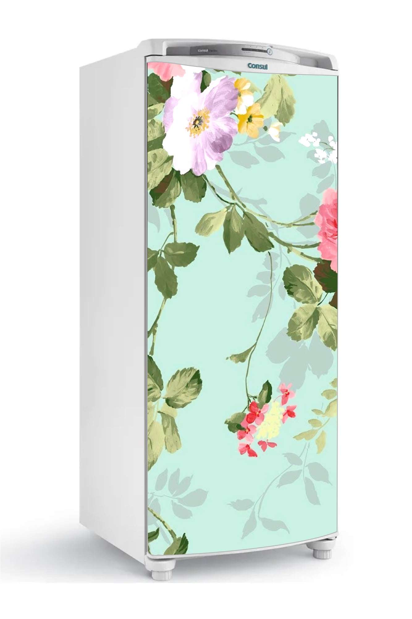 adesivo envelopamento geladeira florais coloridos