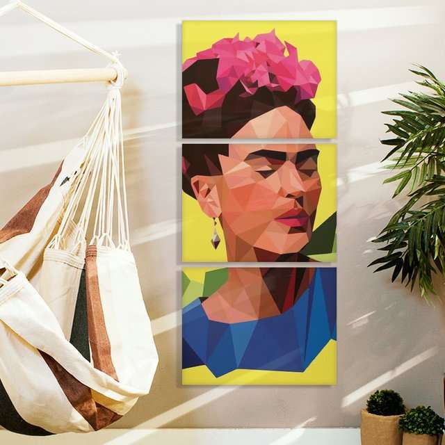 Quadro Frida Kahlo Colorido Geometrico decorativo