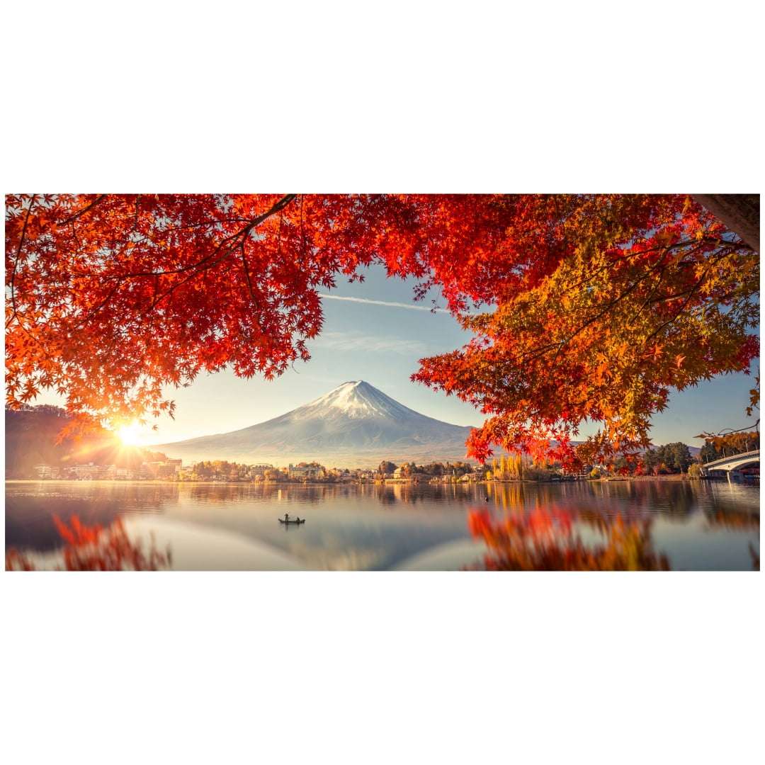 Quadro Luxo Árvore Folhas de Outono e Monte Fuji