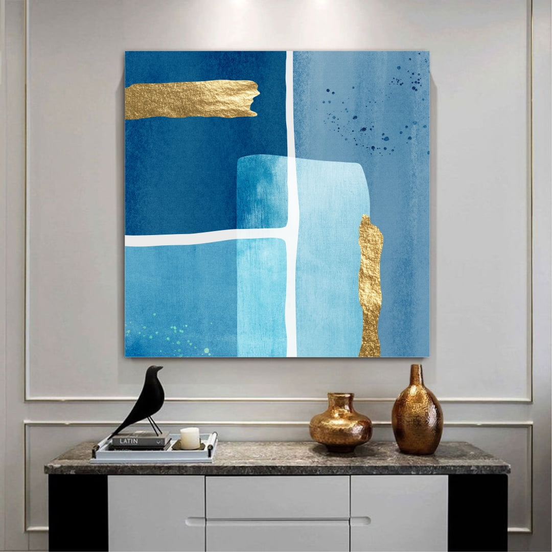 Quadro Abstrato Dourado e Azul Decorativo
