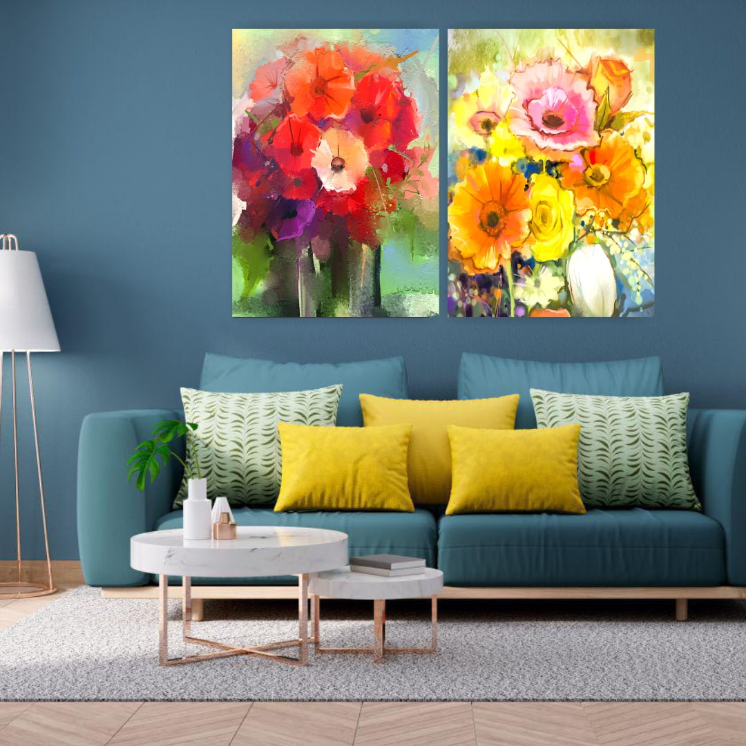 Quadro Abstrato Pintura de Flores Coloridas