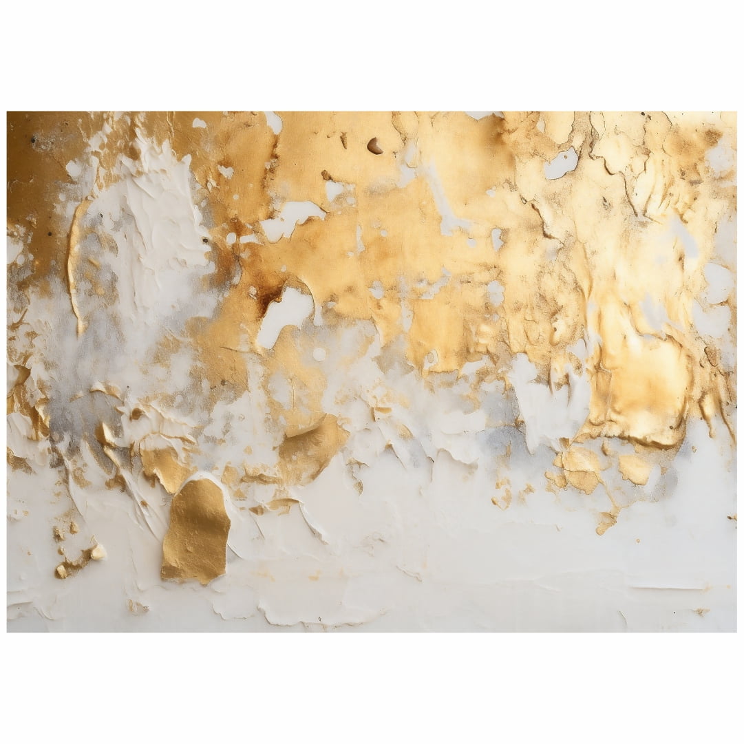 Quadro Abstrato Pintura Textura Dourado e Branco