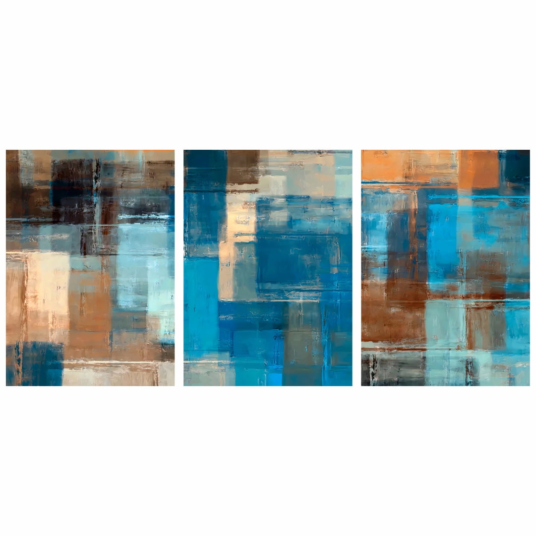 Quadro Abstrato Tons de Azul e Ferrugem Decorativo