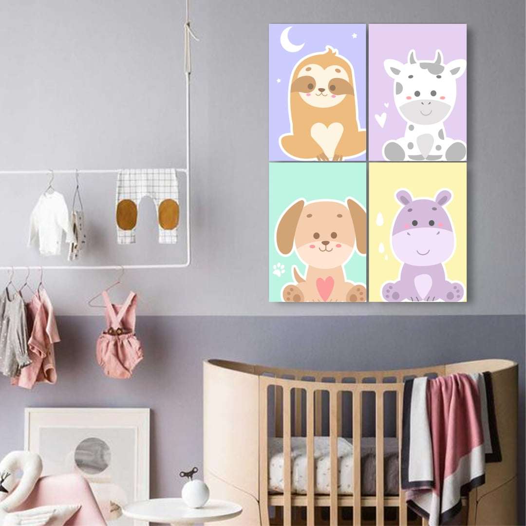 Quadro animais baby decorativo kit 4