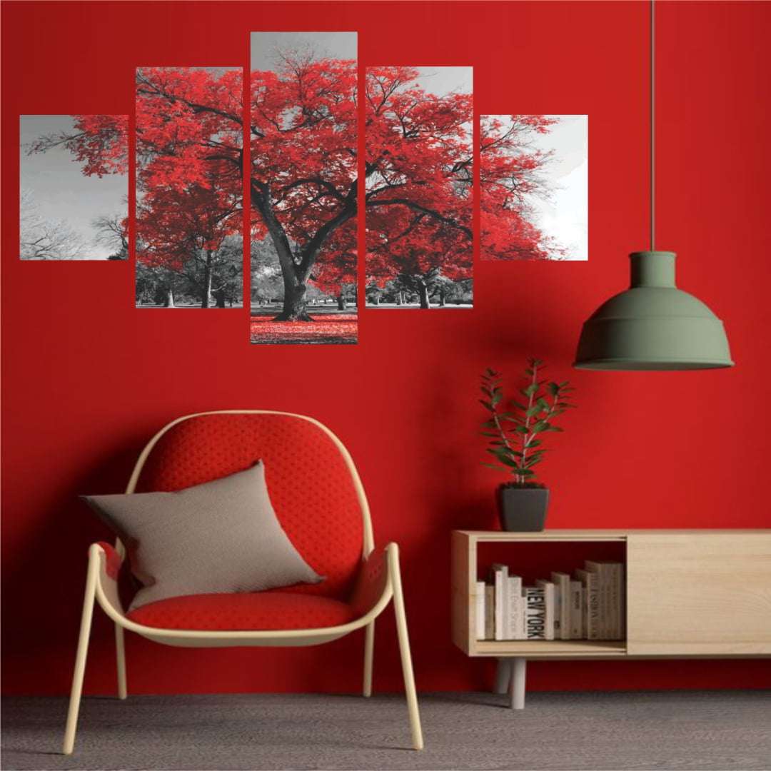 Quadro Árvore Folhas Vermelha Decorativa