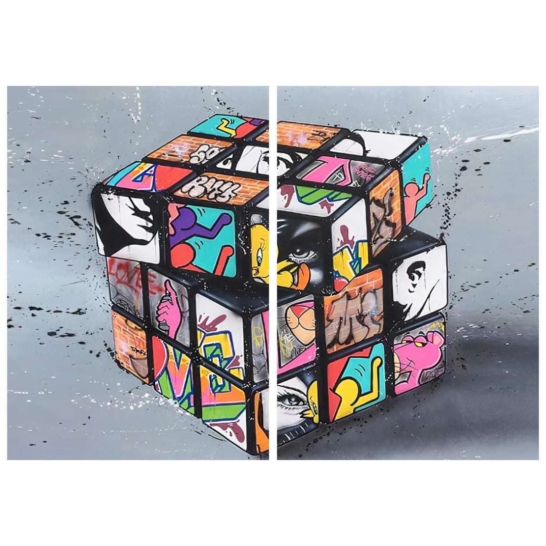Quadro Cubo Mágico Grafite Para Decoração