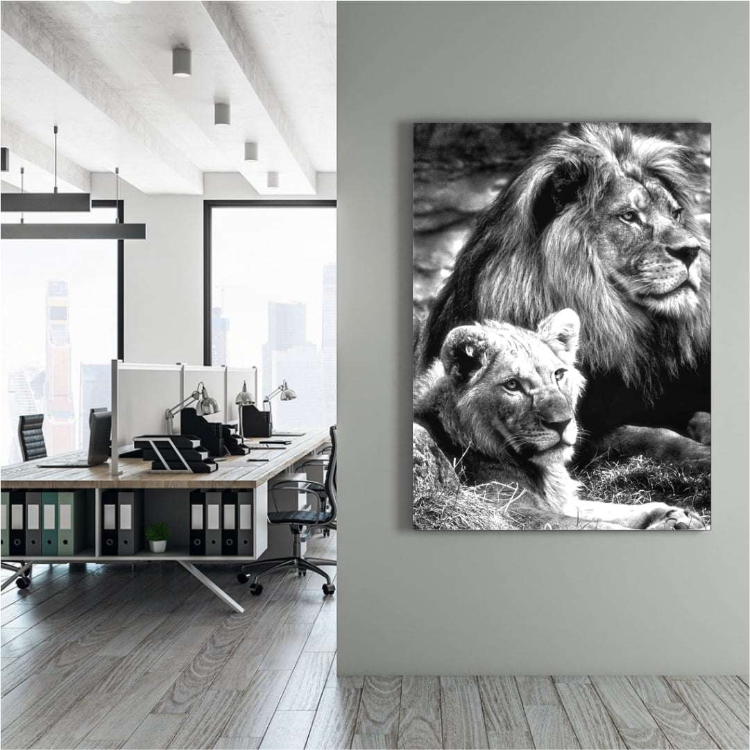 Quadro Leão e Leoa Casal Natureza