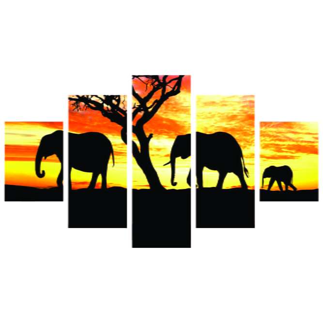 Quadro elefantes savana africa por do sol decorativo