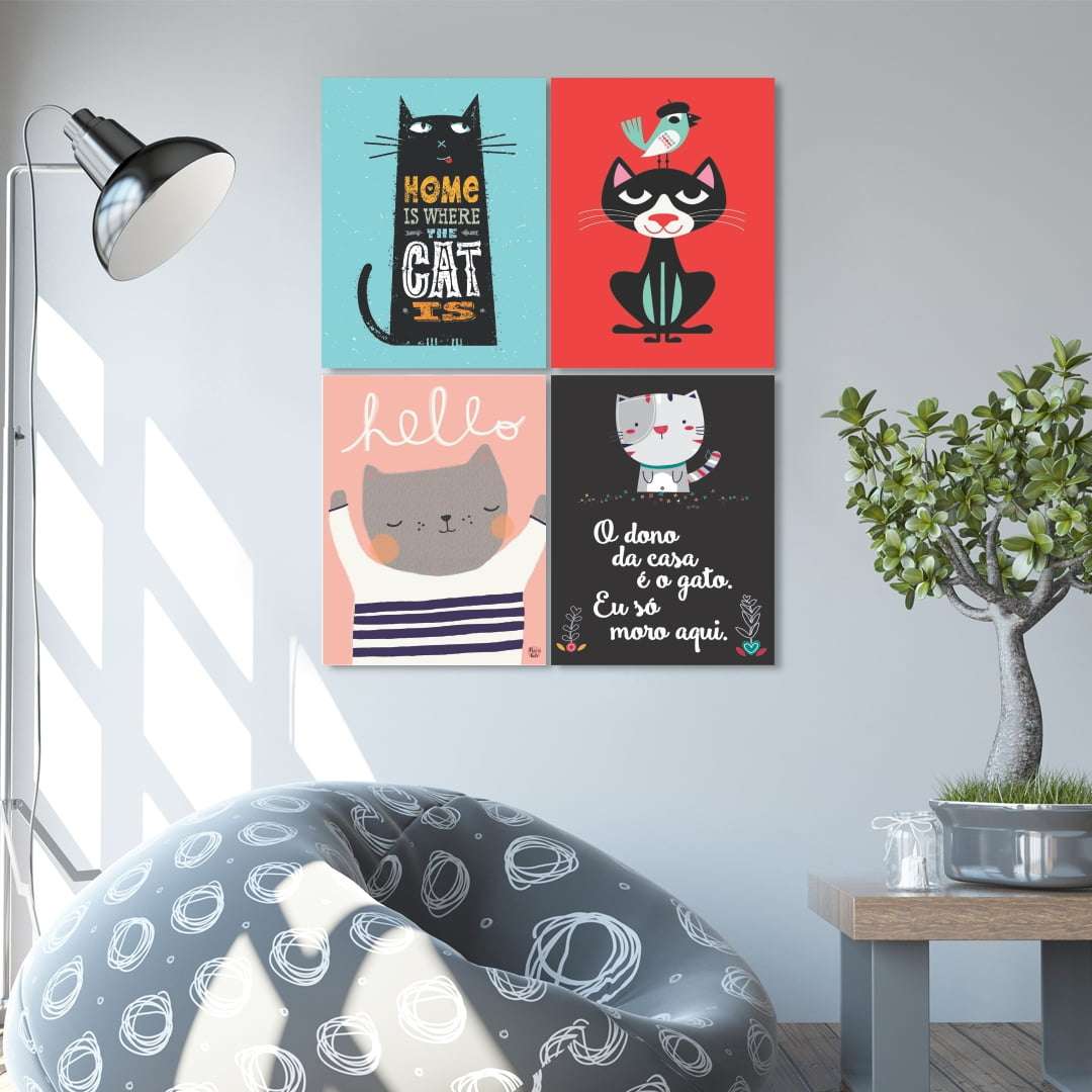 Quadro Infantil Desenho Gato Vermelho