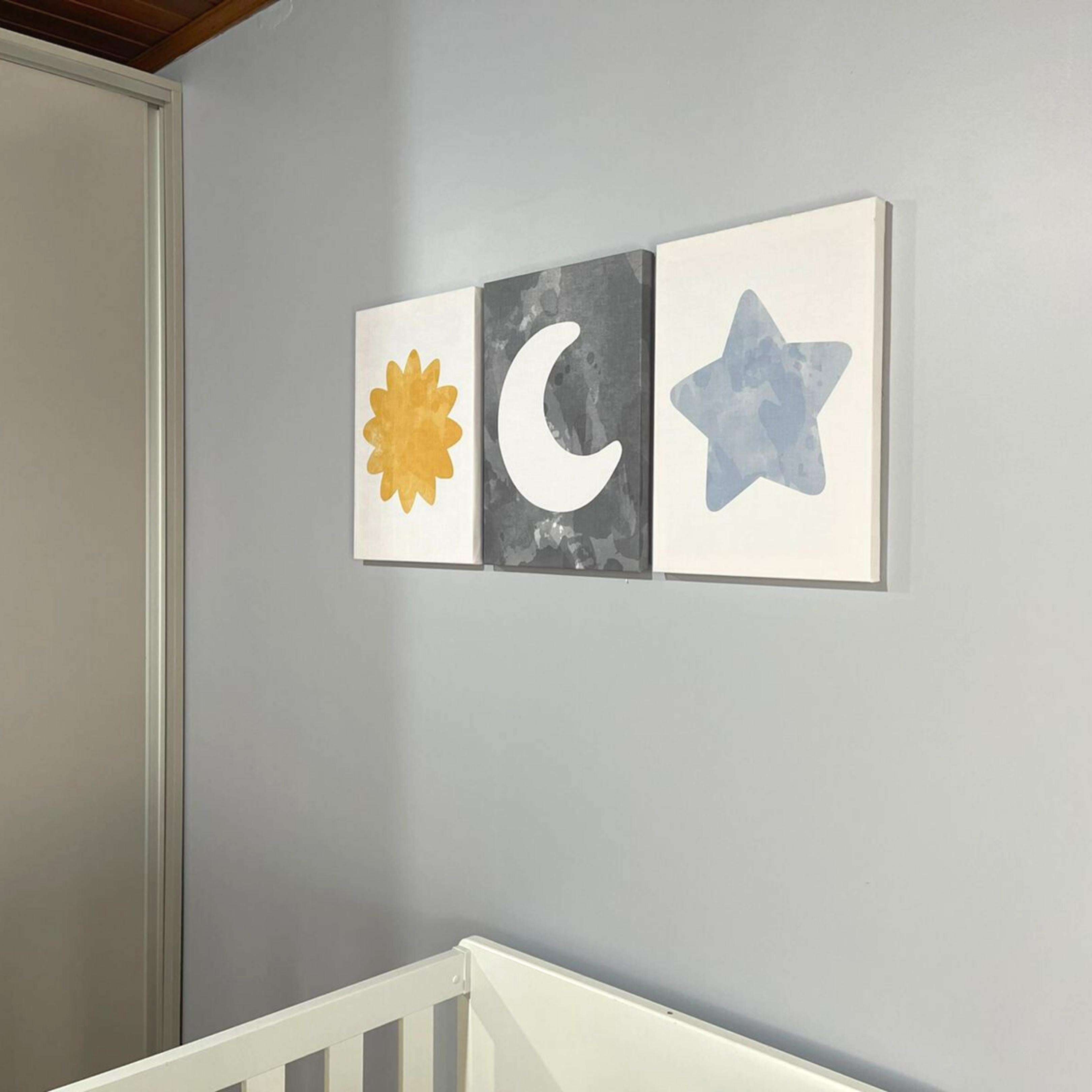 Quadro Infantil Astros Baby Sol Lua Estrela Decorativo