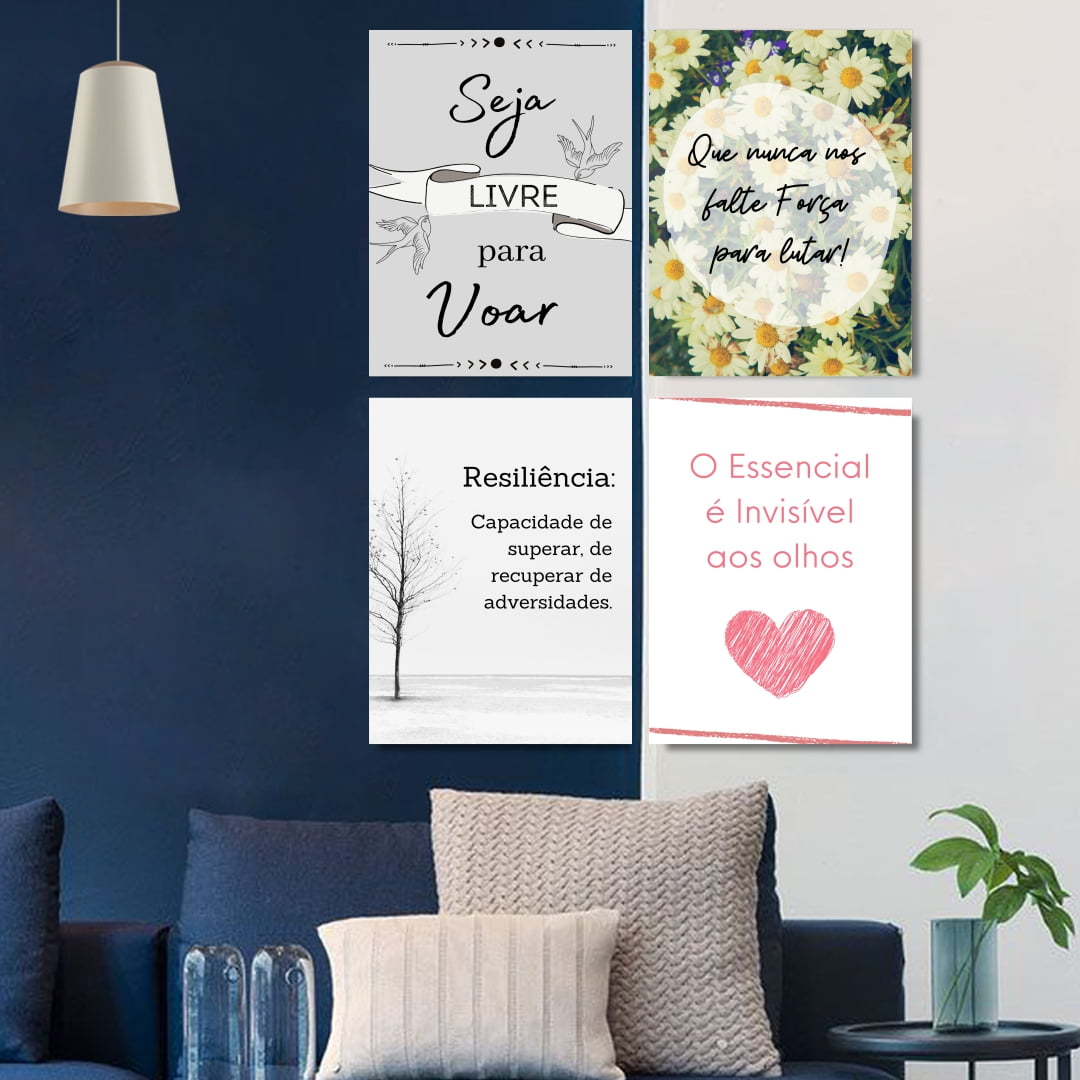 Quadro kit frases motivacionais essencial olhos decorativo