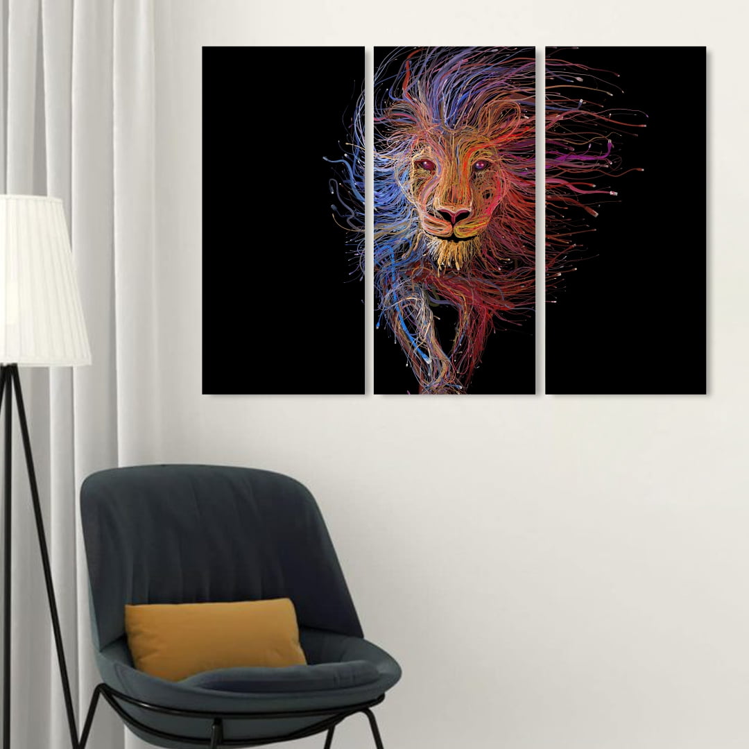 Quadro leão cibernético cabos de rede decorativo