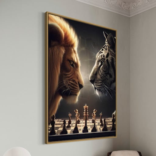 Quadro Leão e Tigre Mesa de Xadrez
