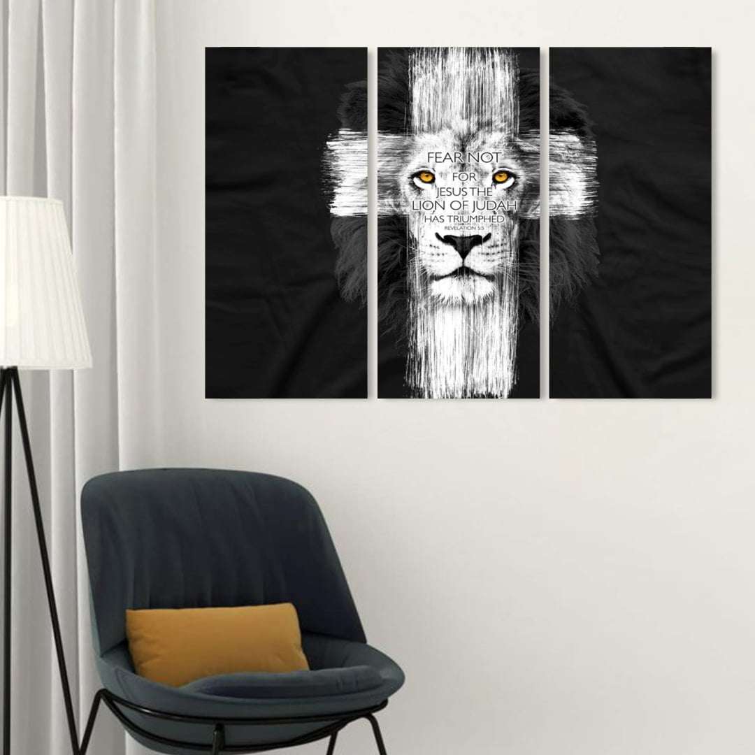 Quadro Leão de judá em Cruz moderno preto e branco