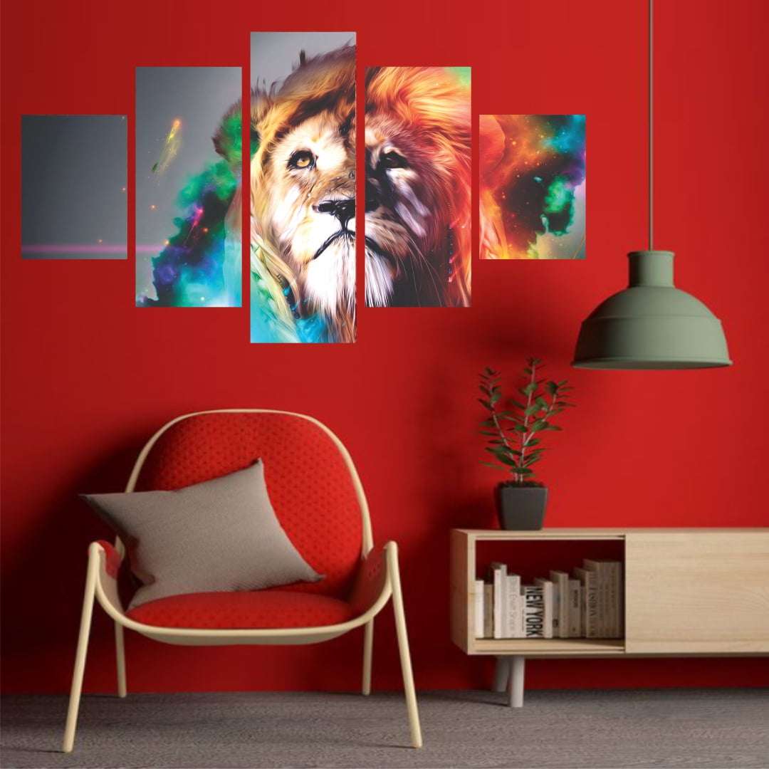 Quadro Leão moderno colorido para sala