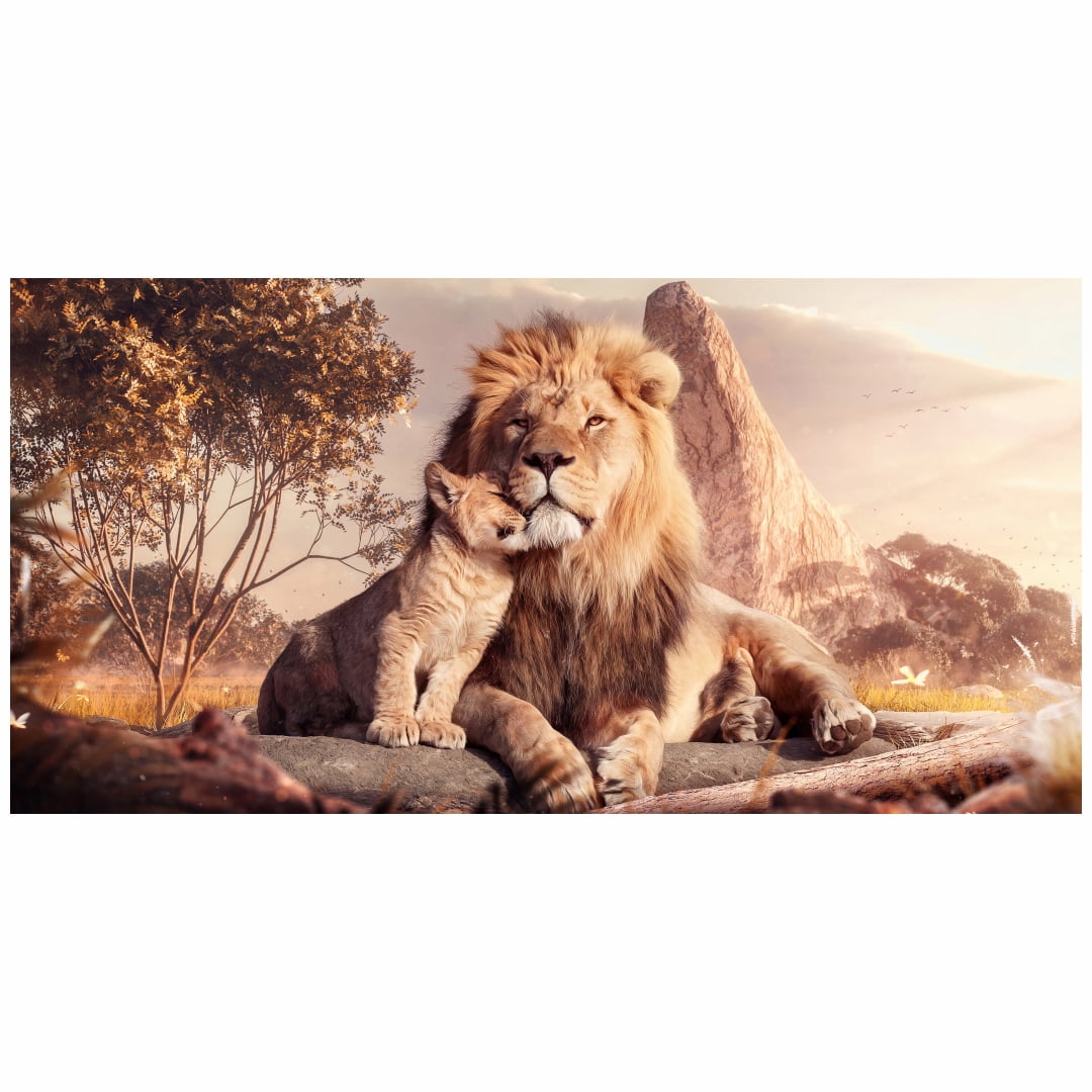 Quadro Luxo leão pai e filho familia um filhote decorativo 