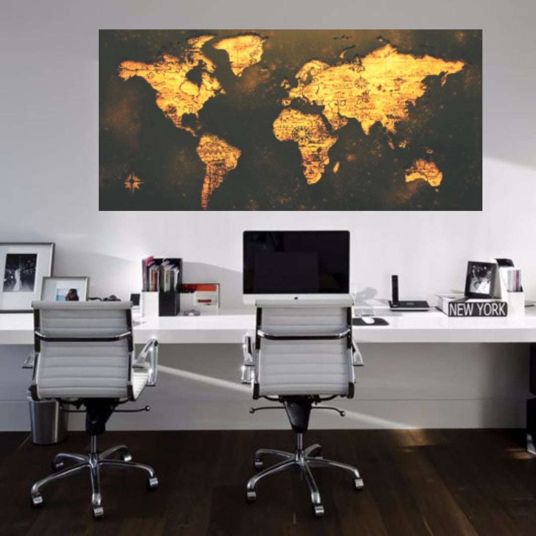 Quadro Luxo Mapa do Mundo Moderno Gold