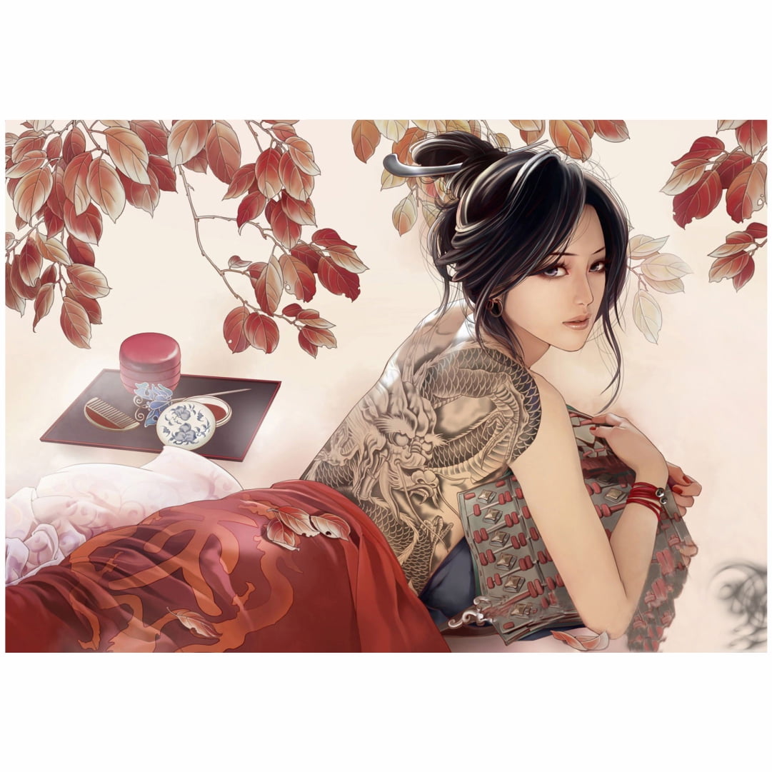 Quadro Mulher Oriental Tatuagem Decorativo