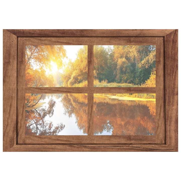 quadro simulador de janela fechada lago folhas de outono decorativo