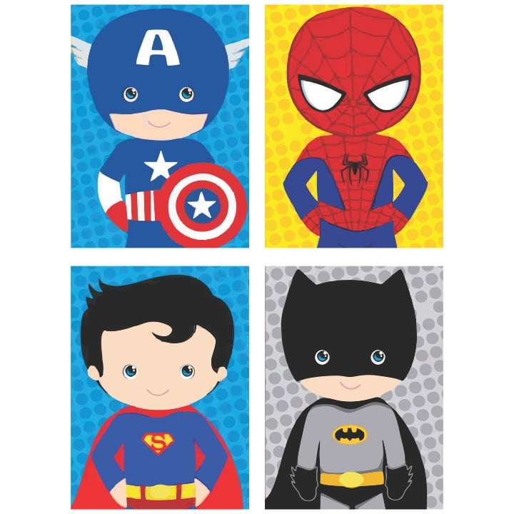 Quadro Marvel Baby Infantil Dc Super Herois Kit 4 Unidades Quadro Marvel Baby Infantil Dc Super Herois Kit 4 Unidades