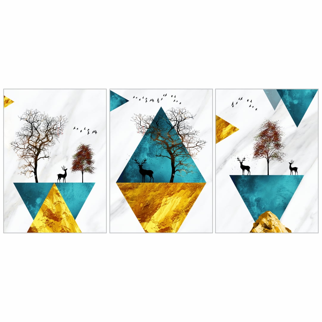Quadro Triângulos Arvores e Cervos 