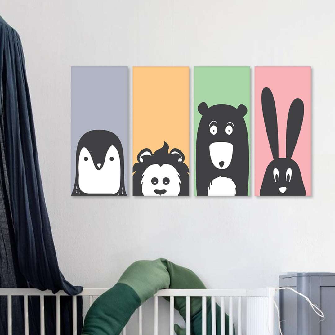 Quadro Infantil Animais Pinguin Leao Urso Coelho Decorativos