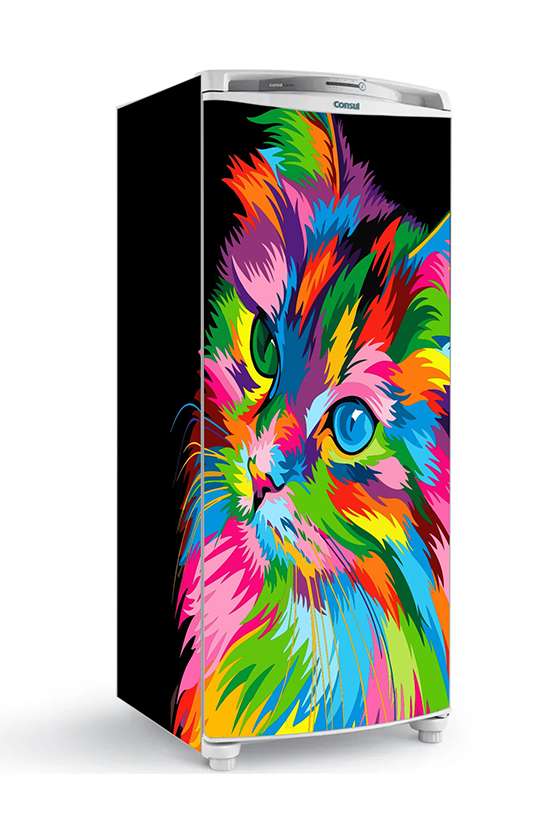 Envelopamento Geladeira Total gato colorido