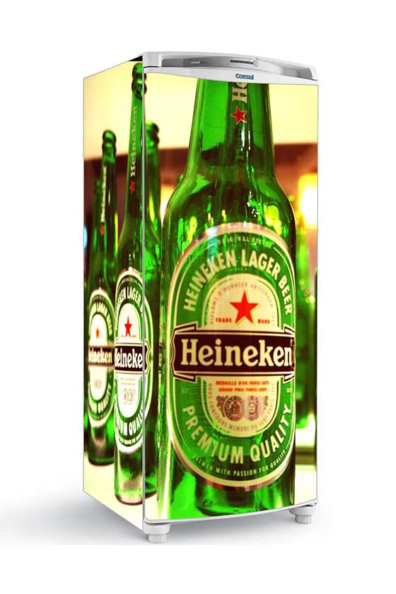 Adesivo Envelopamento Total Geladeira Heineken garrafas verde sepia 