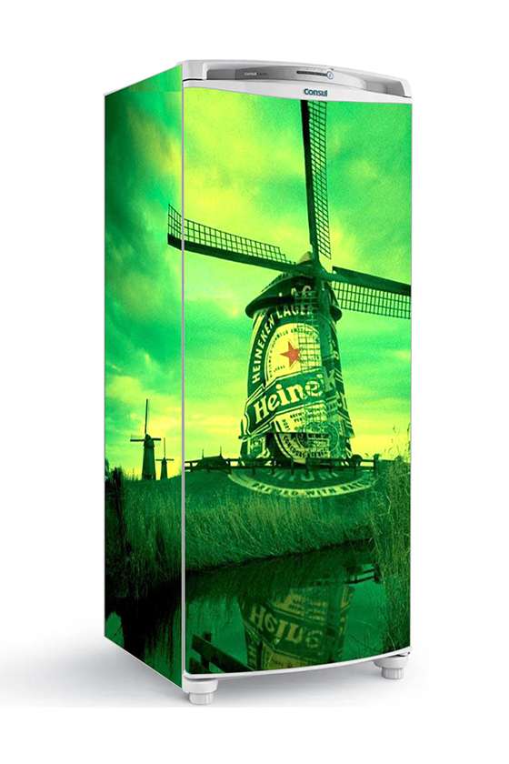 Adesivo Envelopamento Total Geladeira Heineken moinho de vento