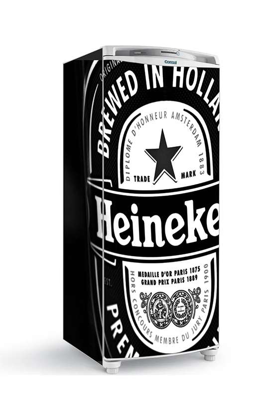 Adesivo Envelopamento Total Geladeira Heineken preta e branca