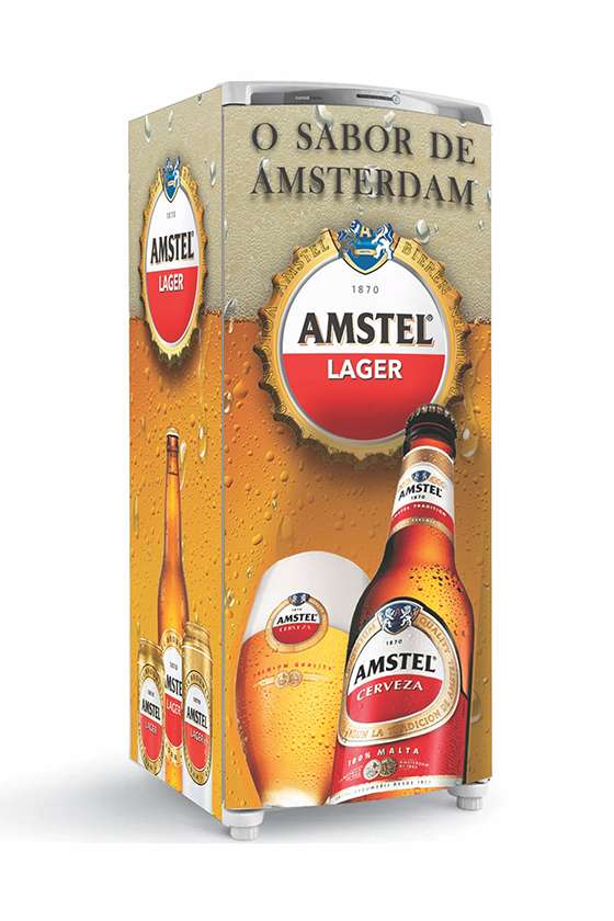 Envelopamento Geladeira Total Amstel cerveja garrafas