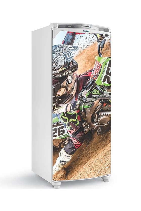 adesivo envelopamento de geladeira motocross piloto velocidade