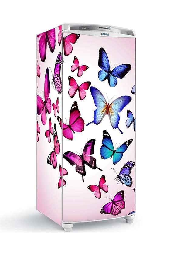 Envelopamento Geladeira Total borboletas rosa e azul
