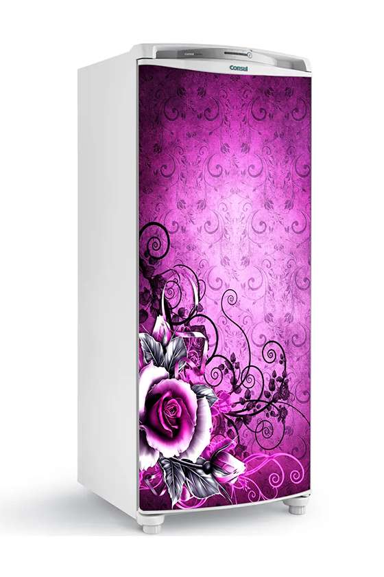 adesivo de geladeira  flores roxas