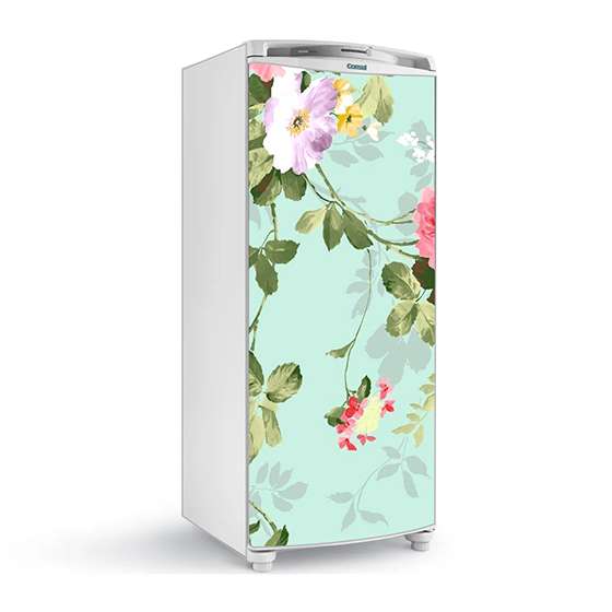 adesivo envelopamento geladeira florais coloridos