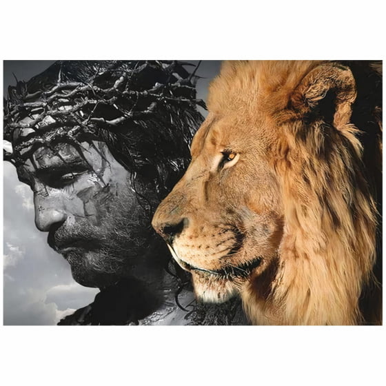 Quadro Leão Jesus Coroa de Espinhos