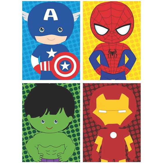 Quadro Super Heróis Marvel Baby Homem de Ferro Homem Aranha Capitao Hulk