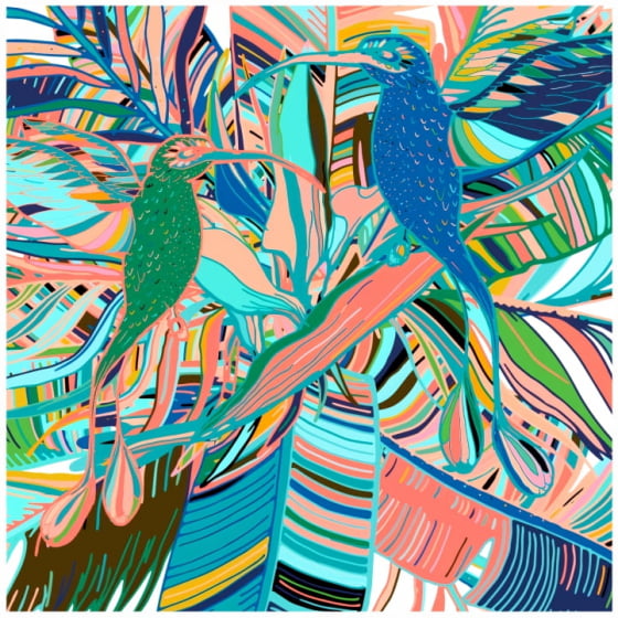 Quadro Abstrato Beija-Flor Pássaros Coloridos 