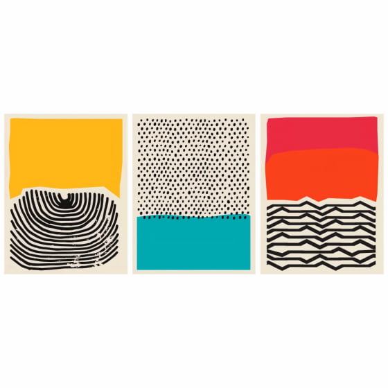 Quadro Abstrato Colorido Impressões Decorativo - Kit de 3 Telas 