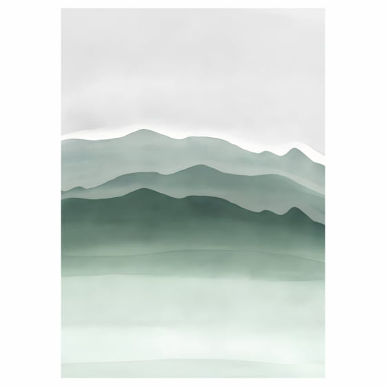 Quadro Abstrato Silhuetas de Montanhas Tons de Verde 