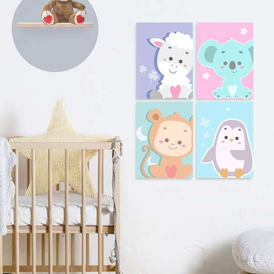 Quadro animais baby decorativo kit 1