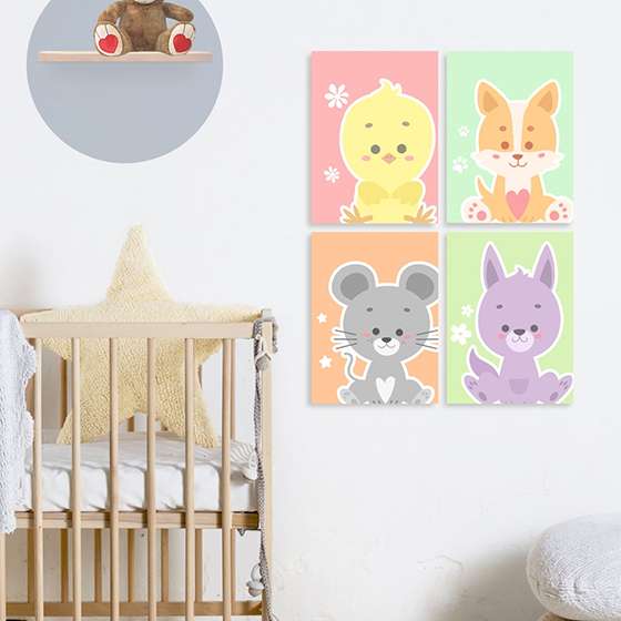Quadro animais baby decorativo kit 2