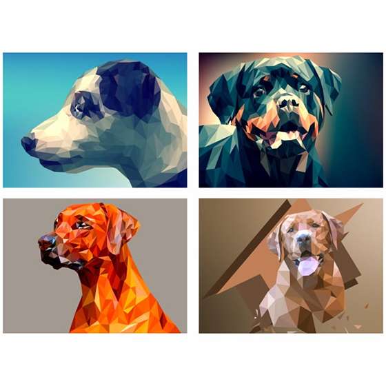 Quadro animais poligonal cachorros pets decorativo