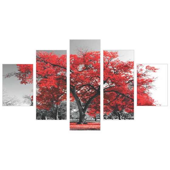Quadro Árvore Folhas Vermelha Decorativa 