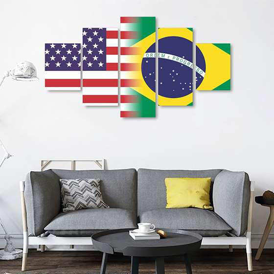 Quadro Impresso Bandeiras Dos Países Estados Unidos X Brasil